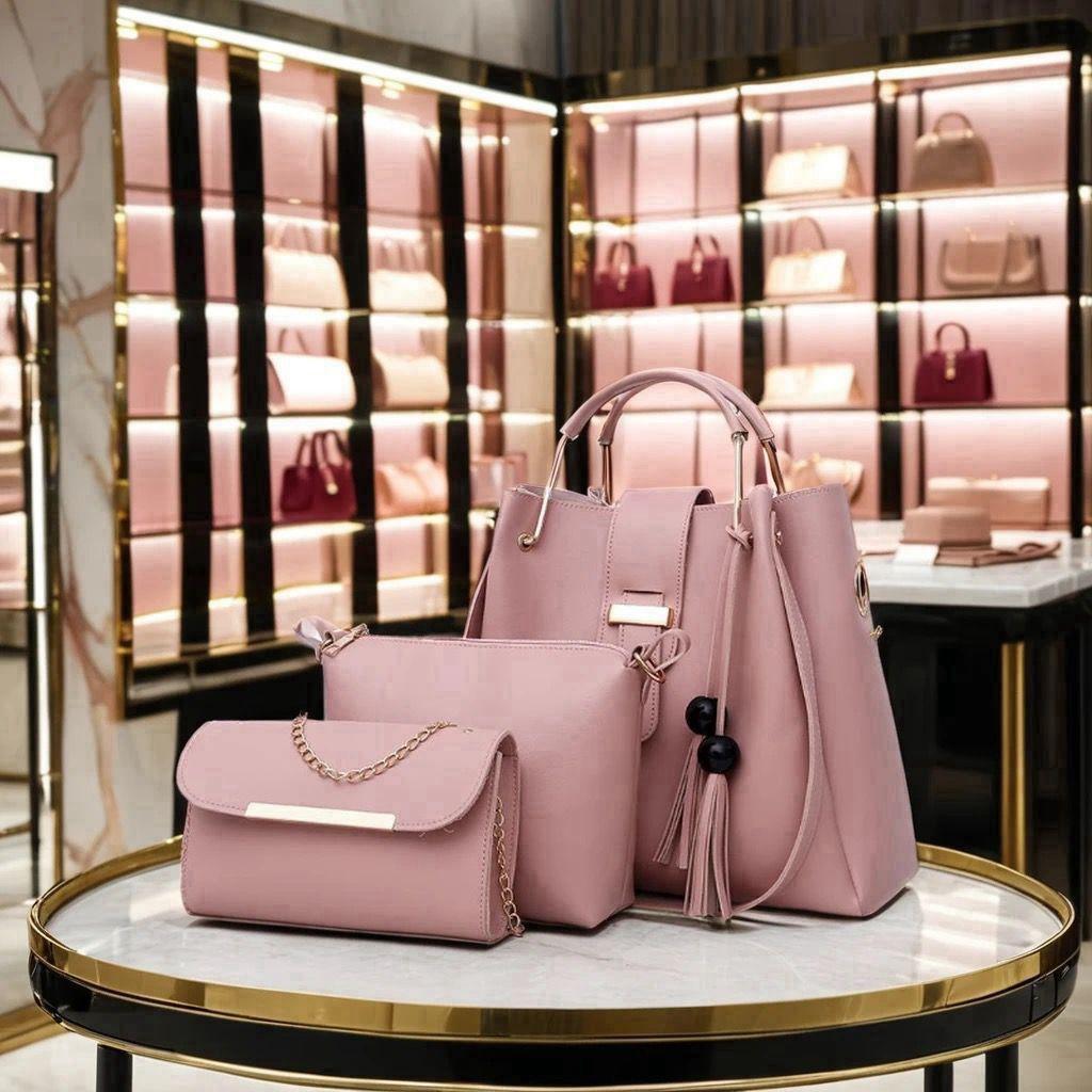 Stylish Women's Leather Hand Bag Set - 3 Pcs in Multiple Colors