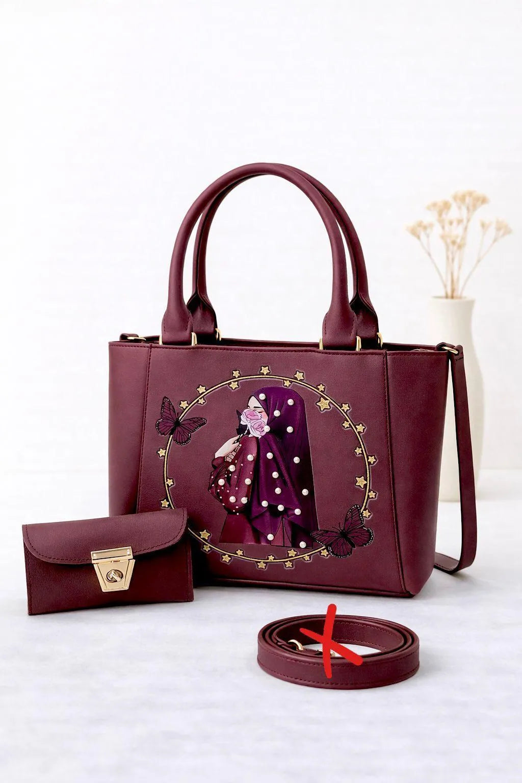 Girl's Hijab Leather Printed Hand Bag Set