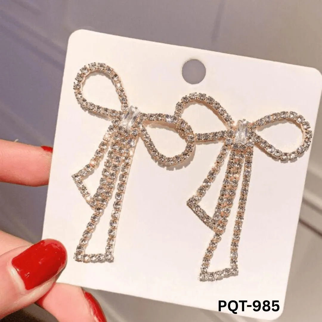 Bow Shape long zircon - Earrings PQT-985