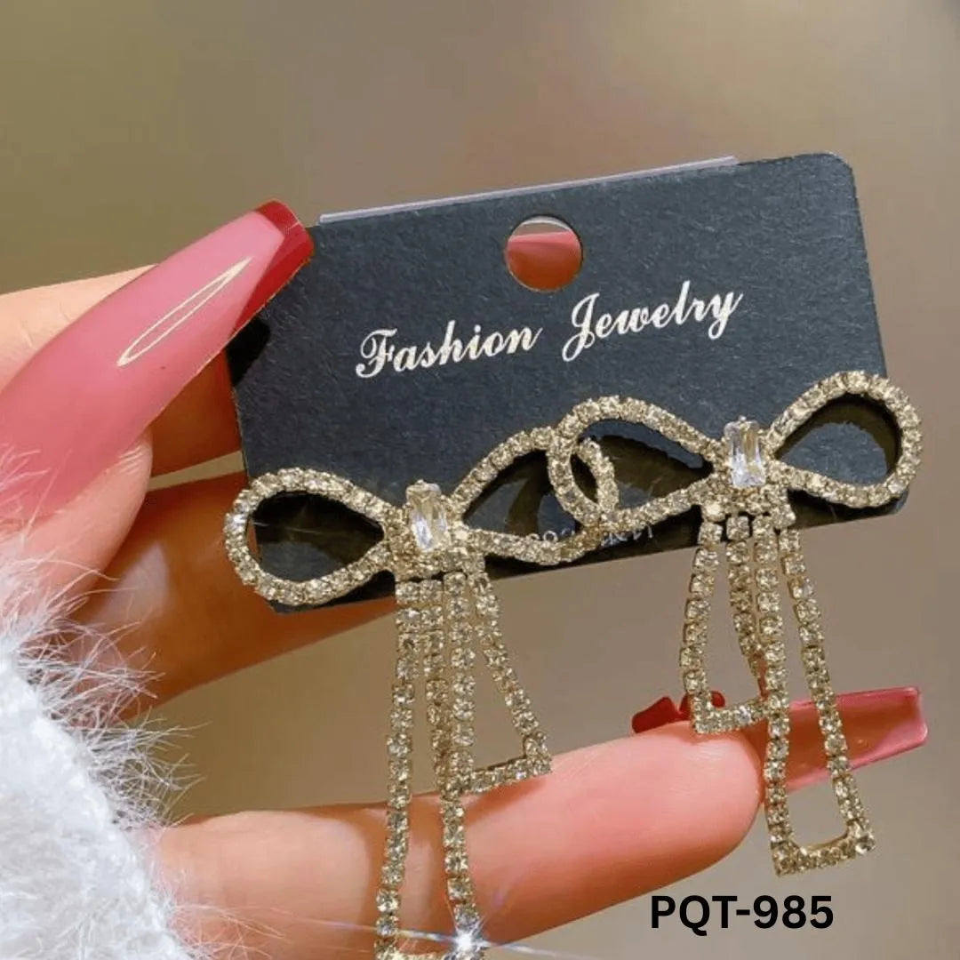 Bow Shape long zircon - Earrings PQT-985