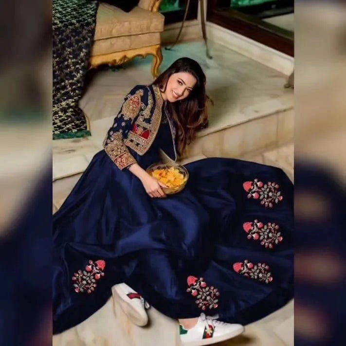 2 Pcs Women's Stitched Shamoz Silk Embroidered Maxi and Jacket