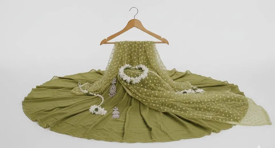 Elegant Women's Stitched Maxi Suit - 3 Pcs Green Silk Embroidered Ensemble